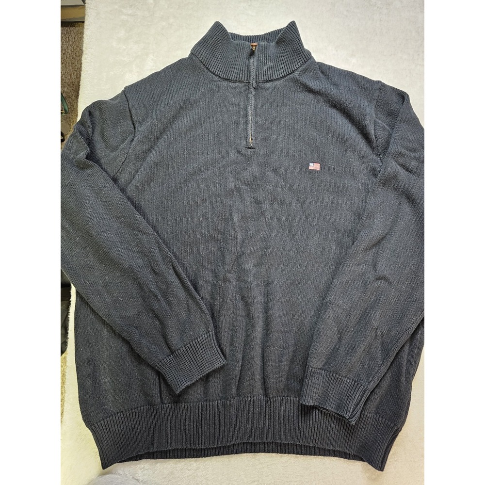 Vintage Y2K Polo Jeans Co Ralph Lauren Sweater Mens XXL Black 1/4 Zip Heavy Flag